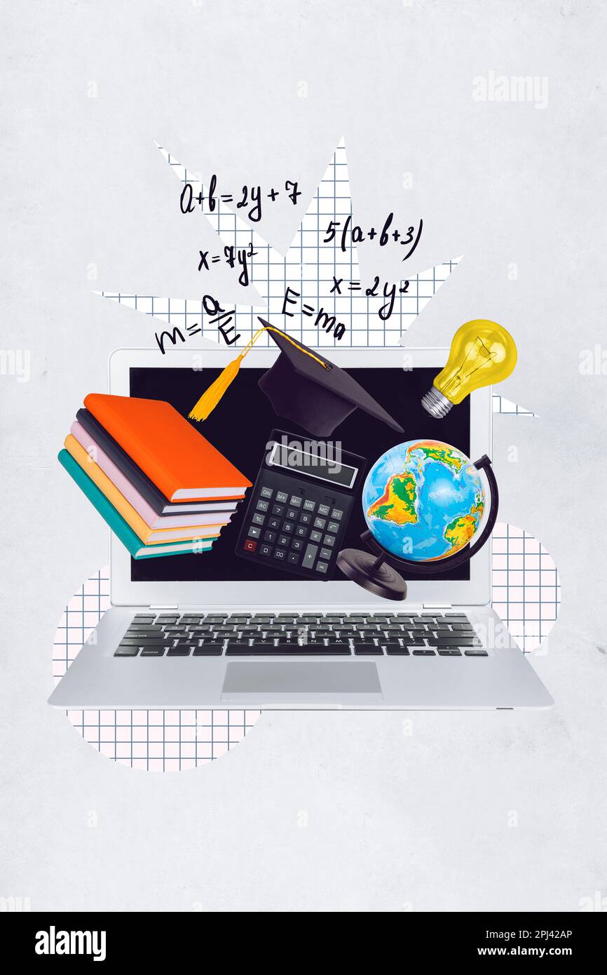 Vertical creative photo illustration collage of distance education ...