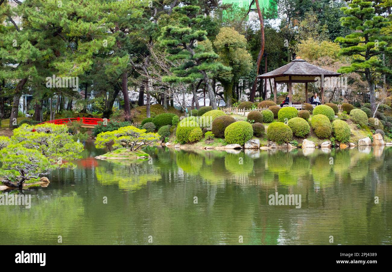 View of Shukkeien Garden in Hiroshima, Japan Stock Photo