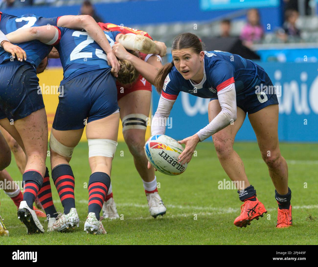 Hong Kong, China. 31st Mar, 2023. Great Britains, Isla Norman-Bell grabs the ball from the scrum to pass it during the Canada vs Great Britain women's rugby 7Õs match. Credit: Jayne Russell/Alamy Live News Stock Photo