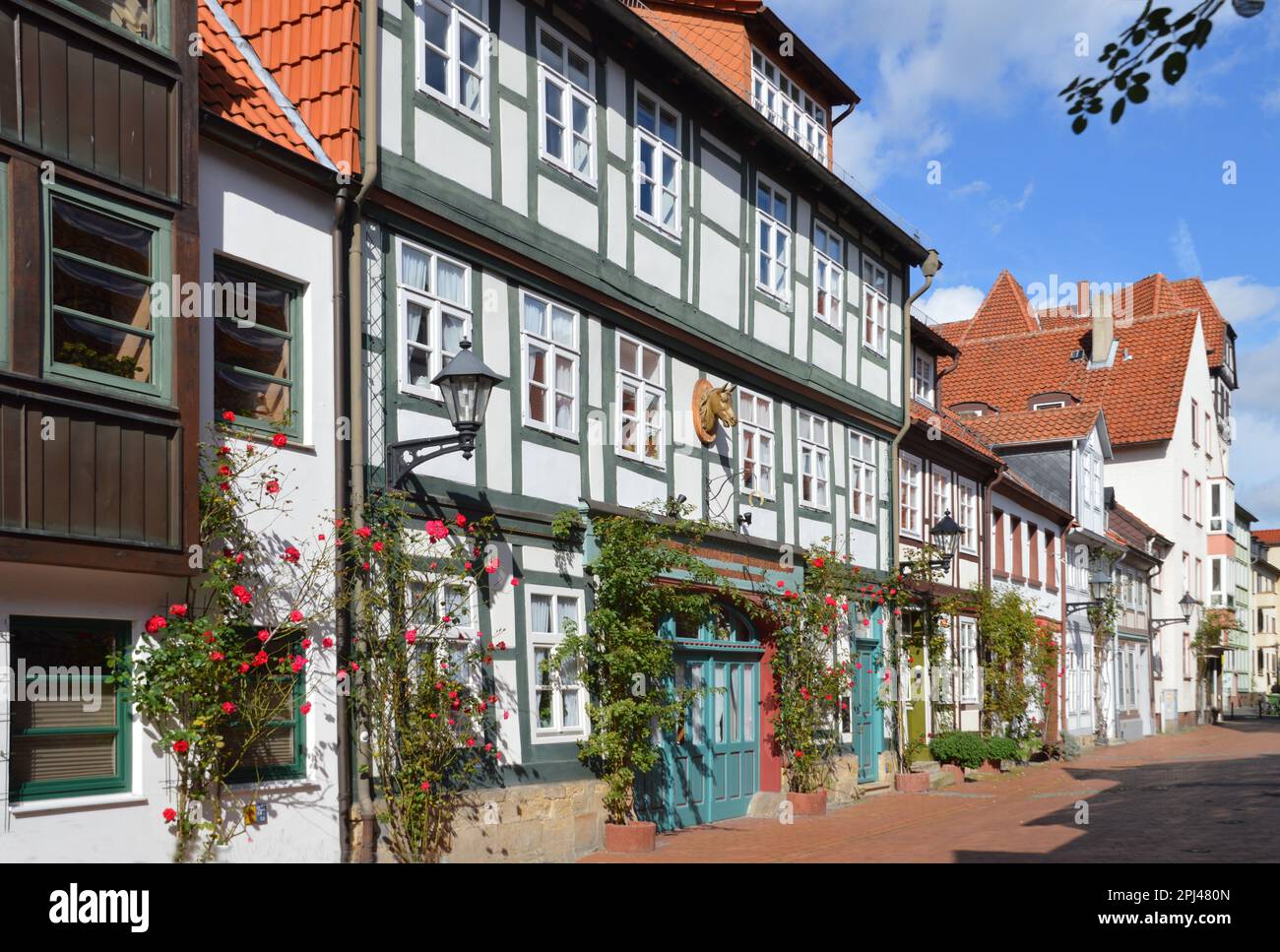 Germany, Lower Saxony, Hildesheim:  timber-frame houses in Kesslerstrasse which largely escaped war-damage. Stock Photo