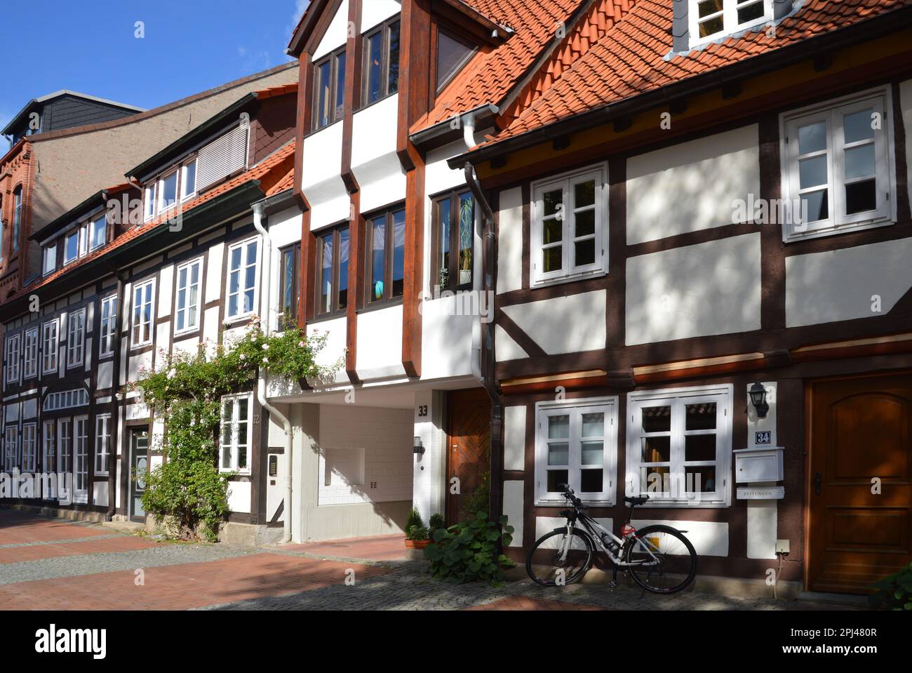 Germany, Lower Saxony, Hildesheim:  timber-frame houses in Kesslerstrasse which largely escaped war-damage. Stock Photo