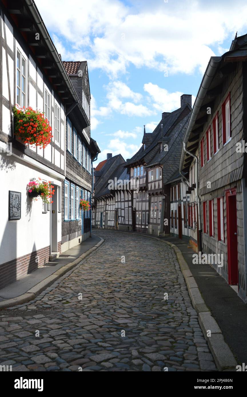 Germany, Lower Saxony, Goslar:  terrace of timber-framed houses in the Peterstrasse. Stock Photo