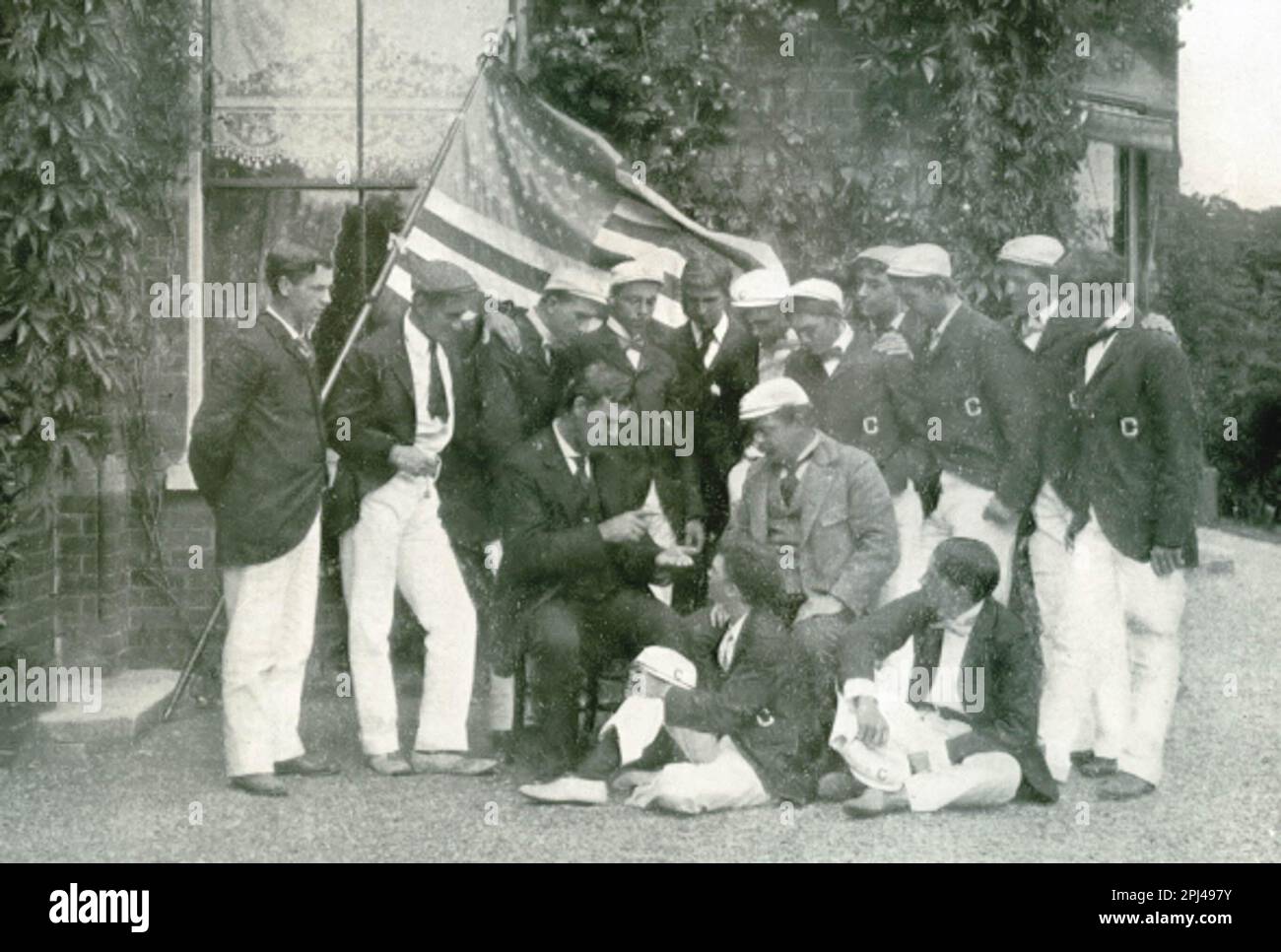 Cornell's 1895 Henley Royal Regatta Varsity Crew. Colson on ground (left) Stock Photo