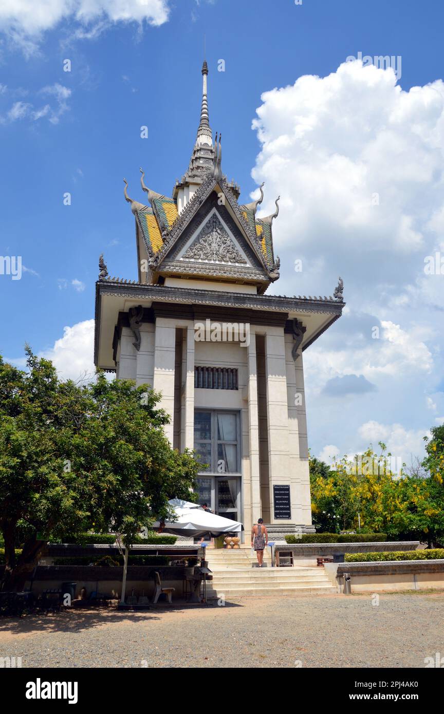 Cambodia, Phnom Penh:  Memorial Stupa at Choeung Ek Genocidal Center in the 'Killing Fields' where about 17,000 men, women and children were bludgeone Stock Photo