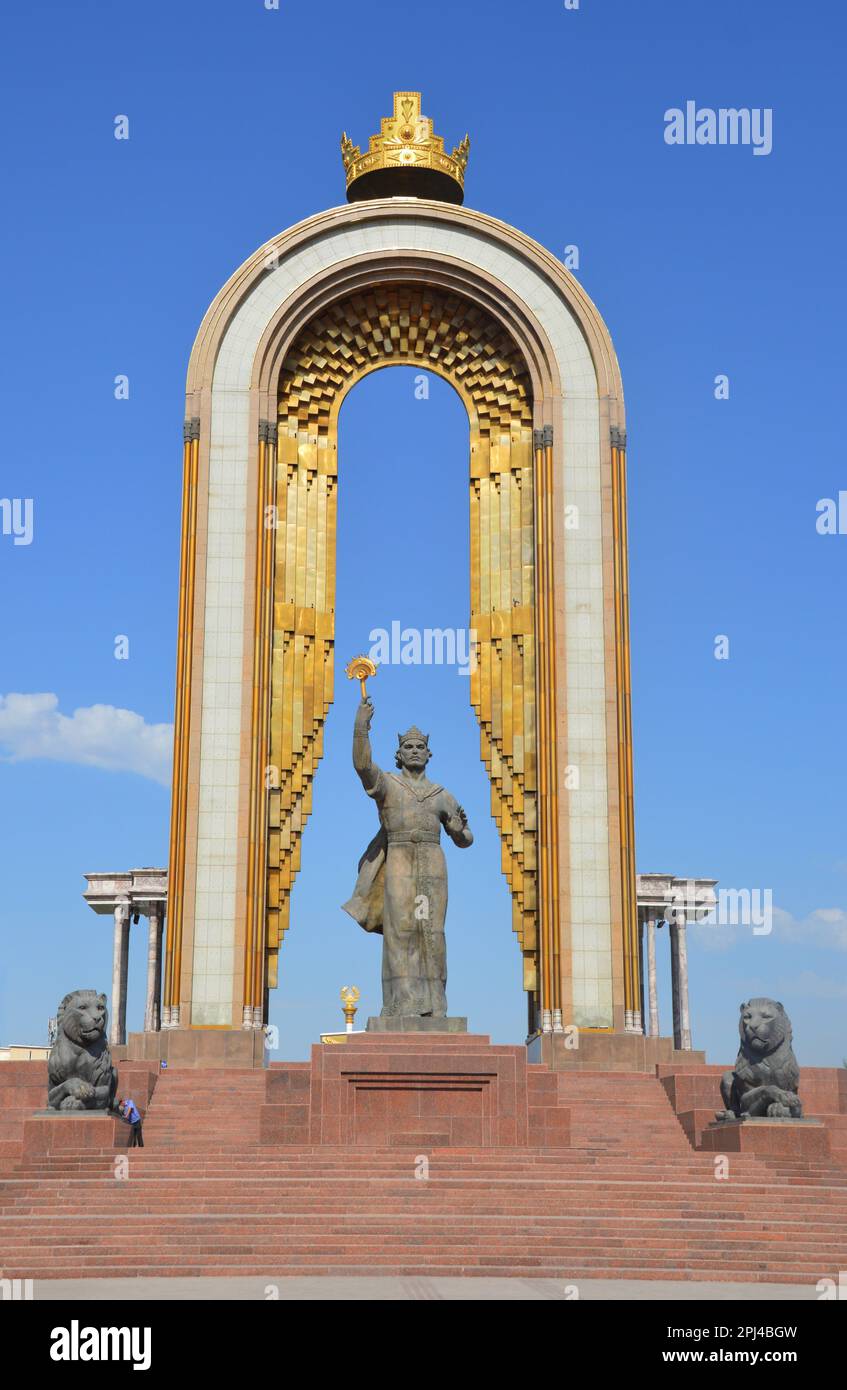 Tajikistan, Dushanbe, capital city: monument of Amir Ismail Somoni in ...