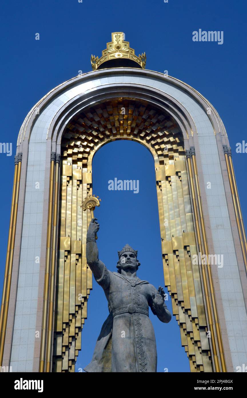 Tajikistan, Dushanbe, capital city: monument of Amir Ismail Somoni in ...