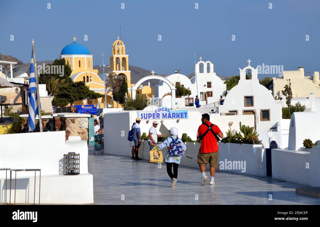 Greece, Island of Santorini:  a plethora of church belltowers and domes in Oia. Stock Photo