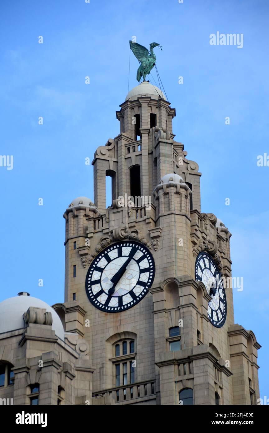 England, Merseyside, Liverpool two of the 25footdiameter clockfaces