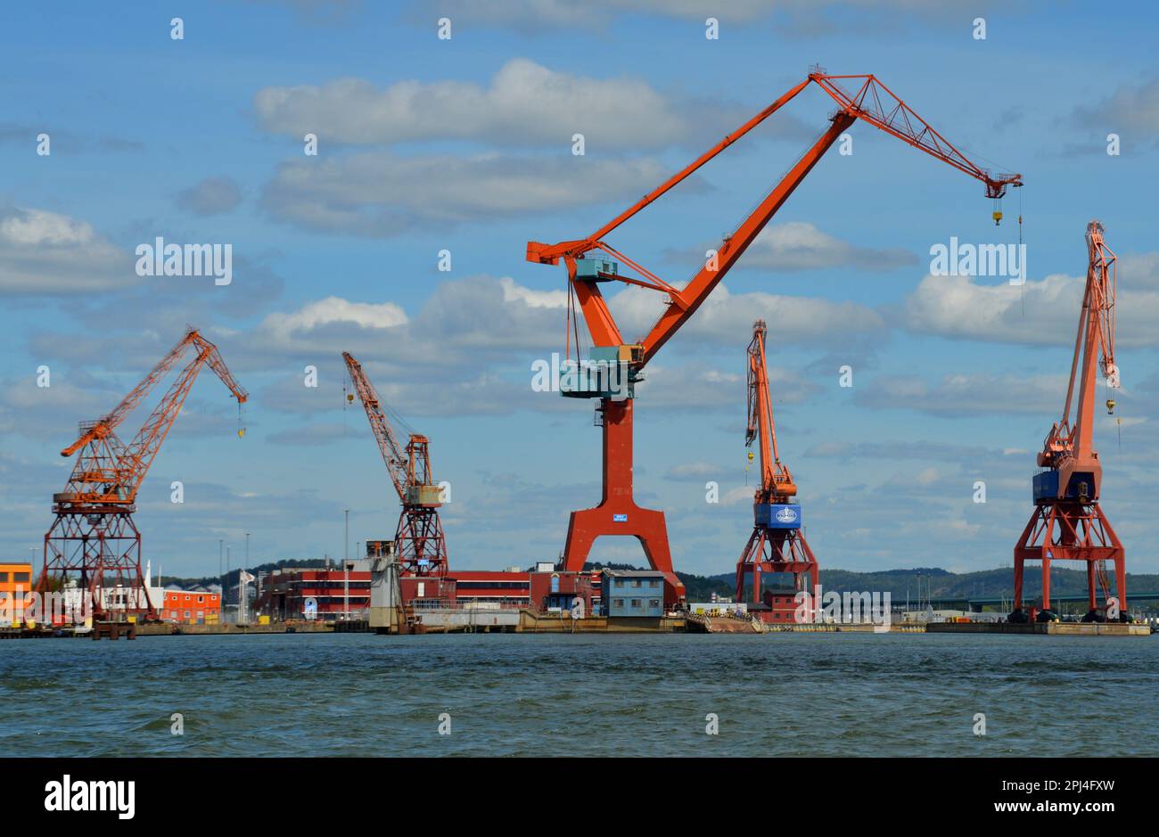 Sweden, Gothenburg:  giant cranes, preserved in the port's dockyard, testify to the city's growth from its maritime trade in past centuries. Stock Photo