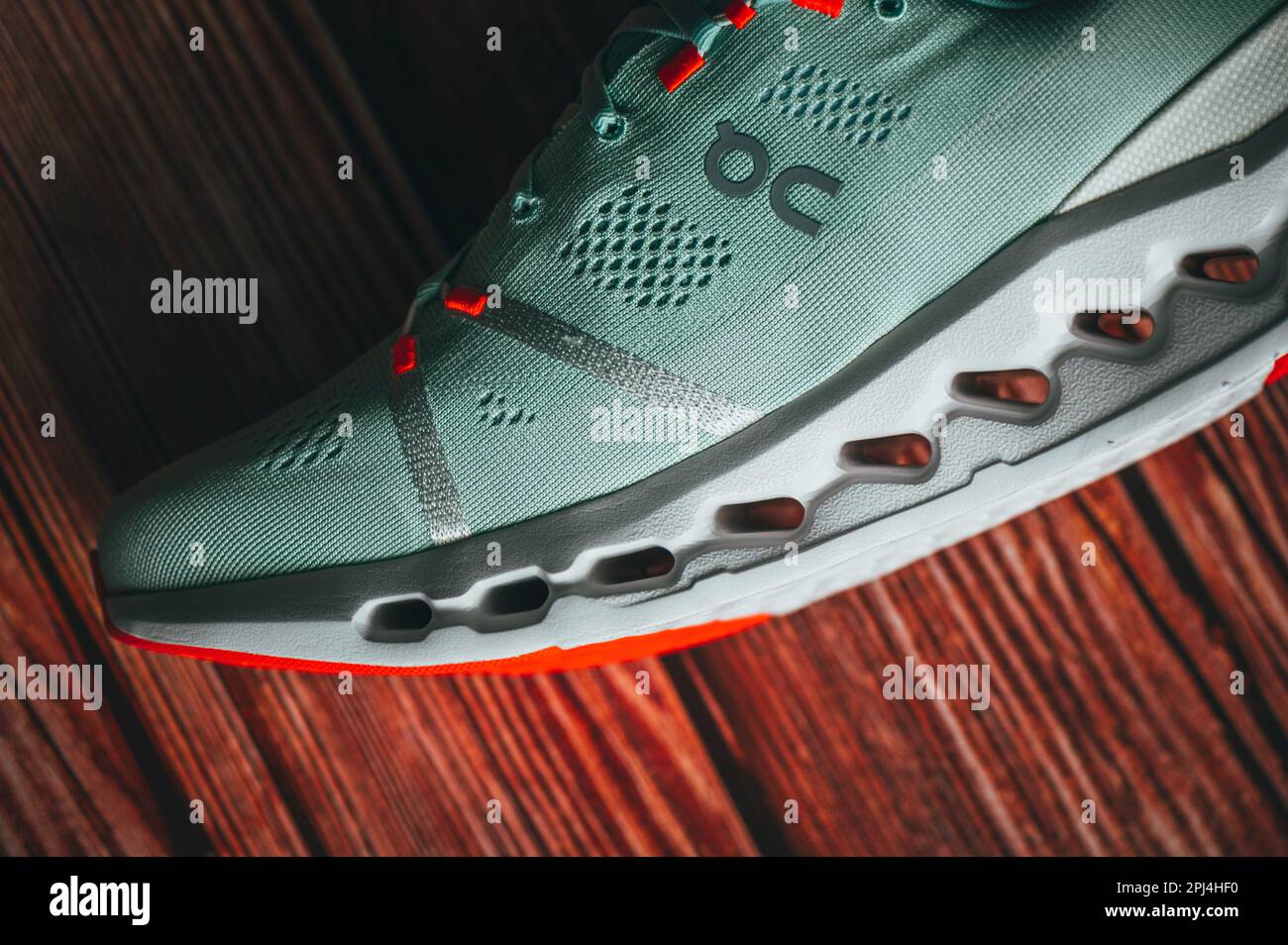 ZURICH, SWITZERLAND, MARCH 31, 2023: Cloudsurfer 7, new innovative Road Running Shoes from On Running Company: Step Up Your Running Game with On Runni Stock Photo