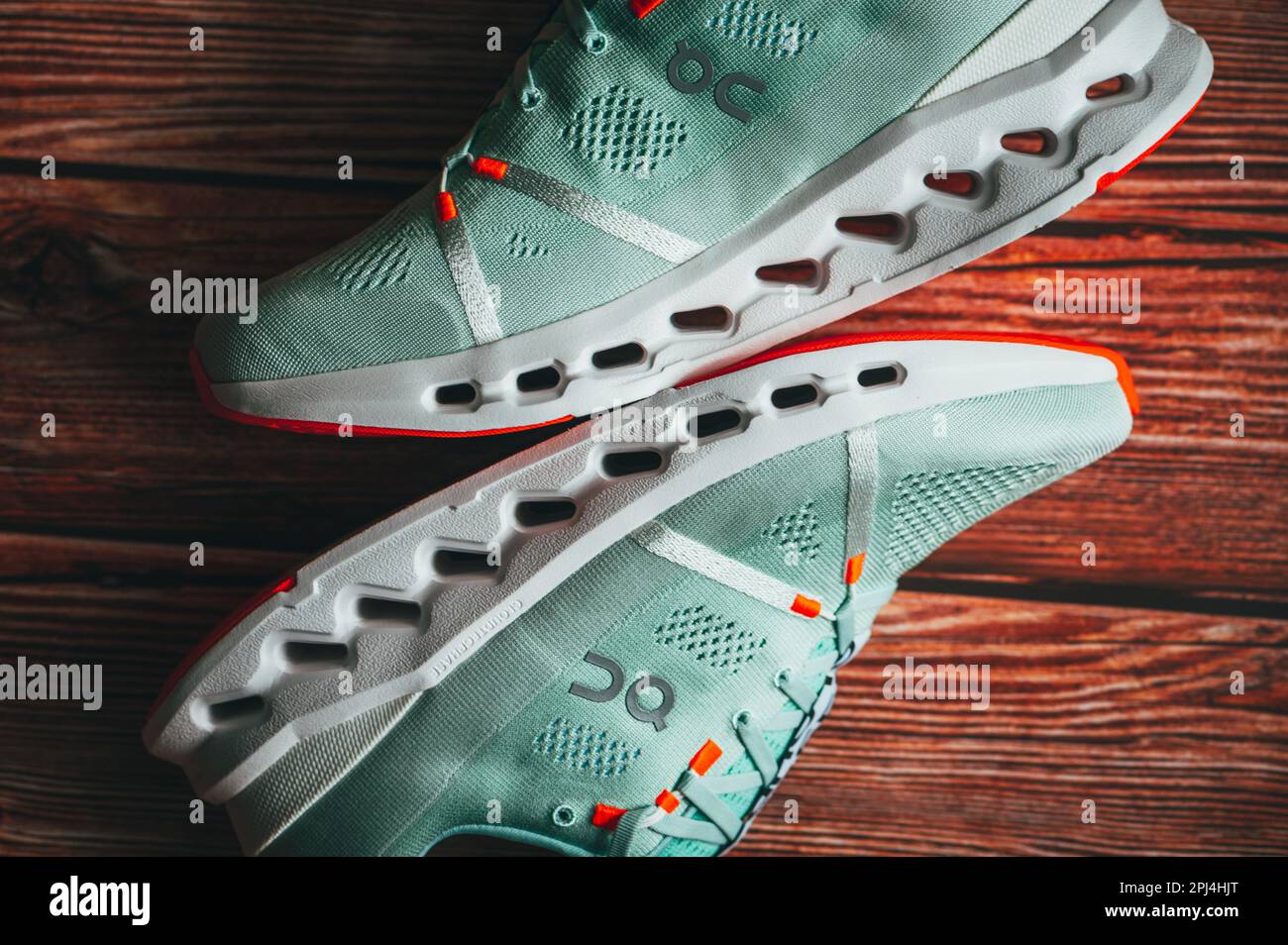 ZURICH, SWITZERLAND, MARCH 31, 2023: Cloudsurfer 7, new innovative Road Running Shoes from On Running Company: Soft, Comfortable, and Ready to Take on Stock Photo