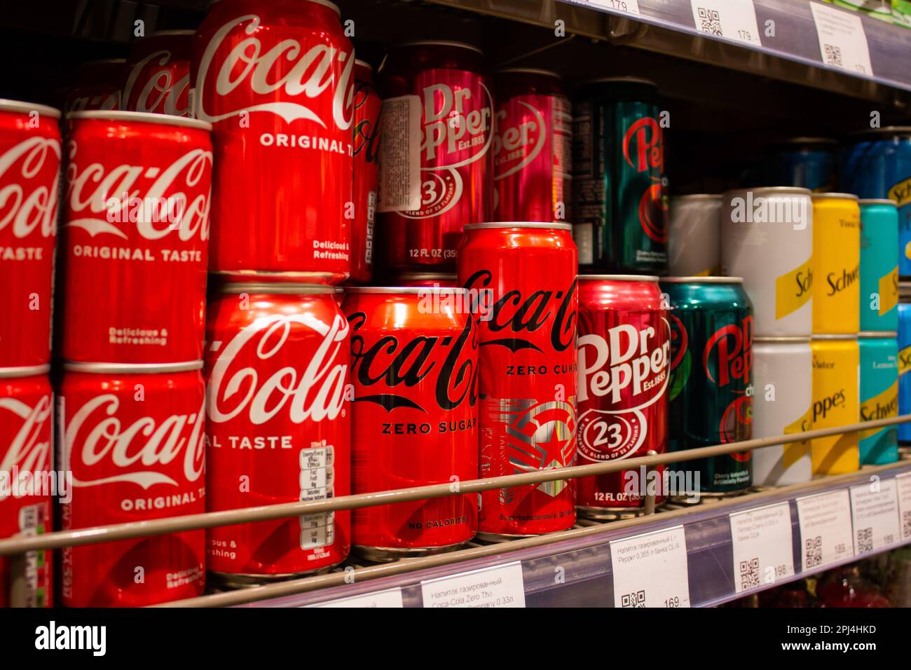 Moscow Cola Moscow, Russia. 28th Mar, 2023. Imported Coca-Cola cans are seen on the ...