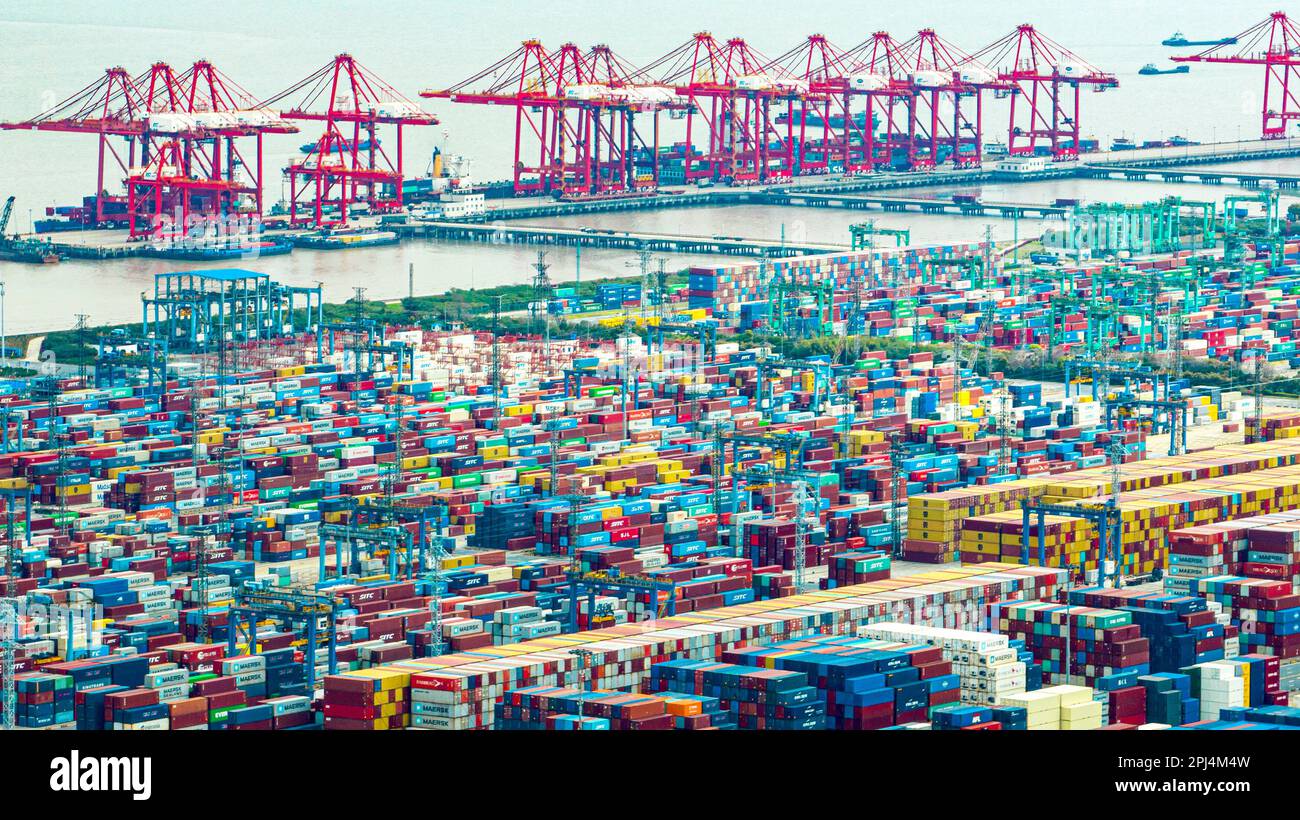 SHANGHAI, CHINA MARCH 31, 2023 Aerial photo shows container
