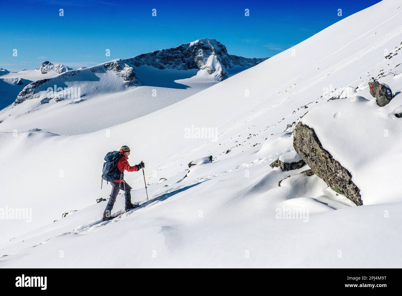 Backcountry skiing ( ski touring / nordic skiing ) in the Jotunheimen region of Norway Stock Photo