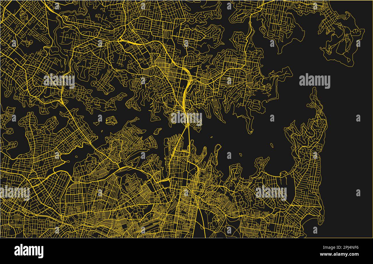 Black and yellow vector city map of Sydney with well organized ...