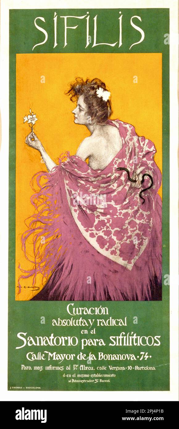 Ramon Casas - Sifilis Advertising poster for a sanatorium for syphilitic patients - 1900 Stock Photo