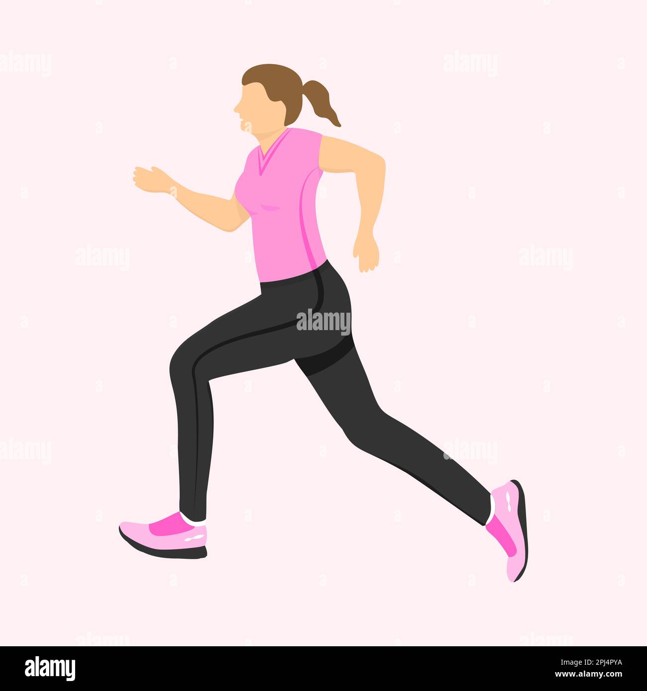 Running woman side view. Active healthy lifestyle. Flat vector illustration Stock Vector