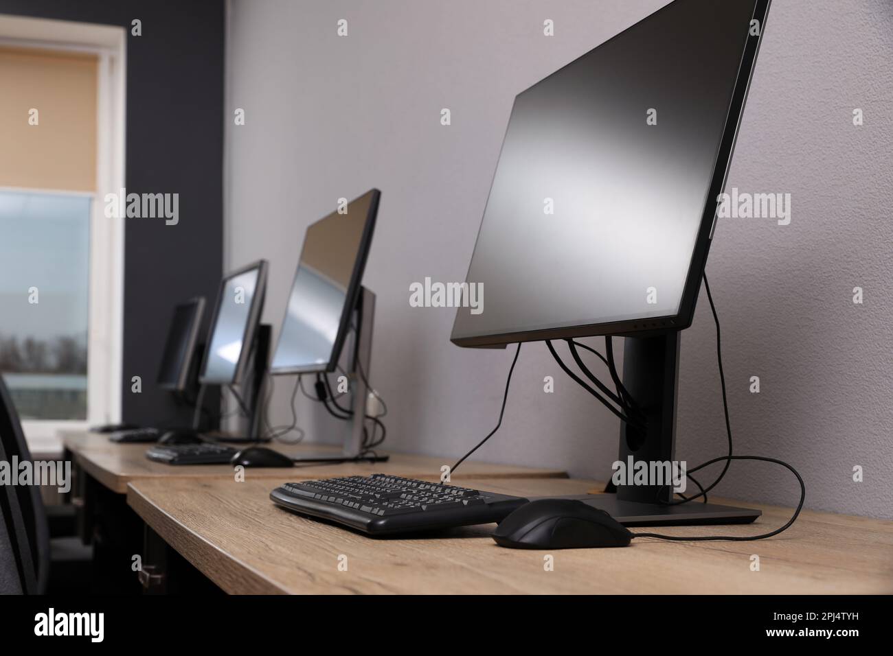 Many modern computers in open space office Stock Photo
