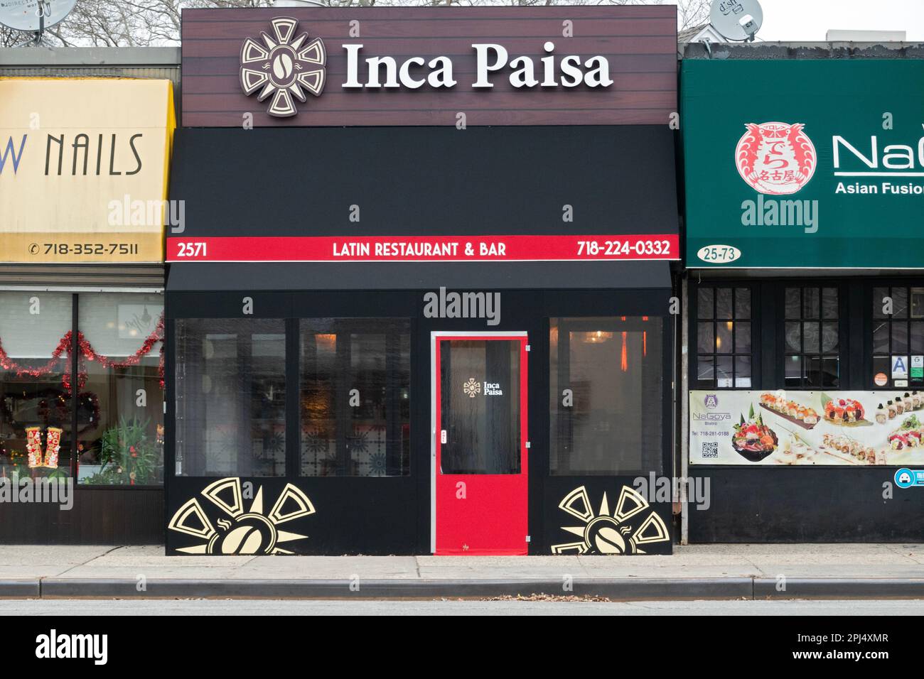 The Inca Paisa Restaurant and Bar serving Columbian Peruvian fusion food.  On Francis Lewis Boulevard in Flushing, Queens, New York. Stock Photo