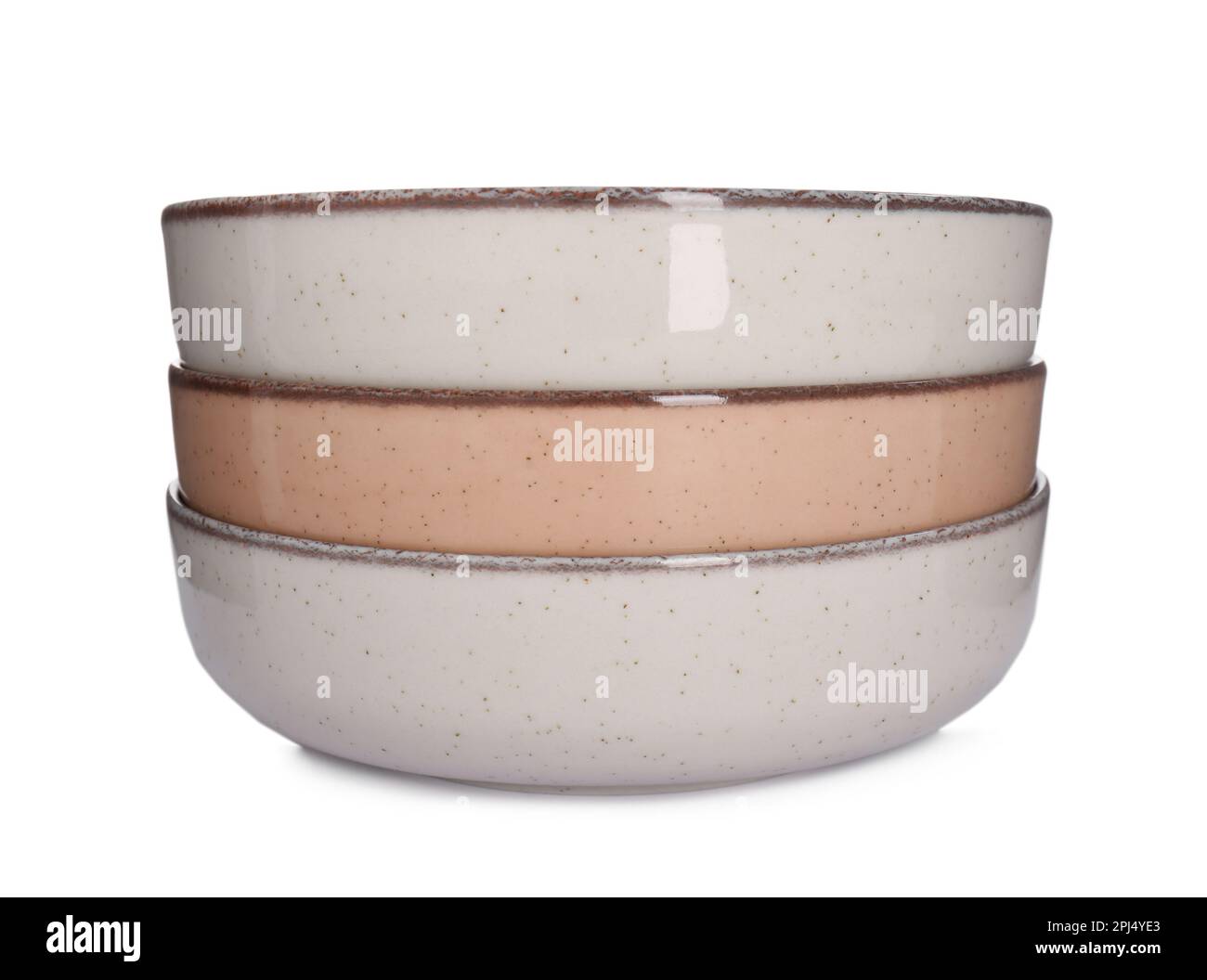 Stack of ceramic bowls on white background Stock Photo - Alamy