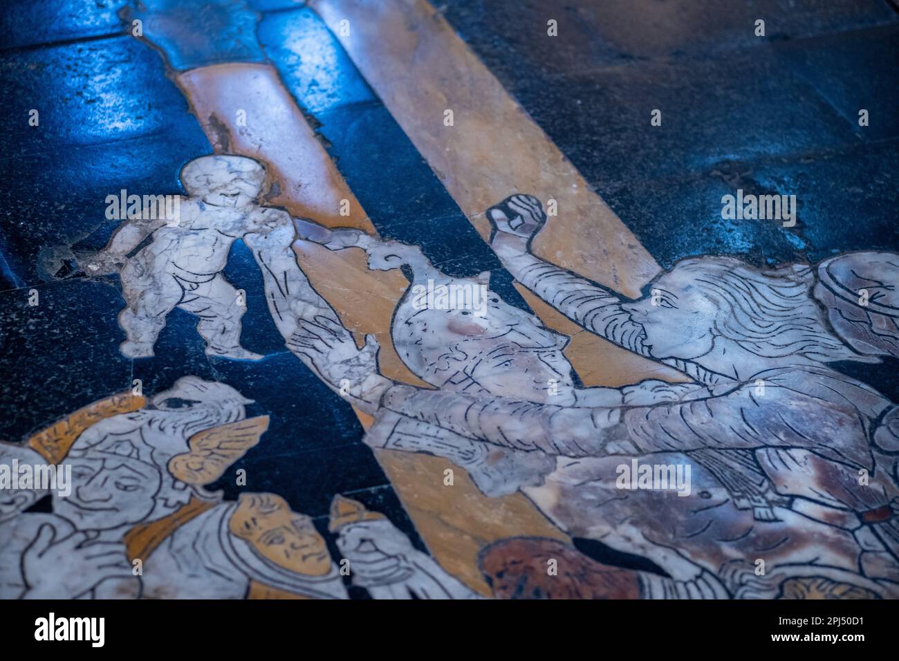 Inlaid Marble floor in Siena Cathedral, Italy. The Slaughter of the Innocents (Strage degli Innocenti) is probably by Matteo di Giovanni in 1481 Stock Photo