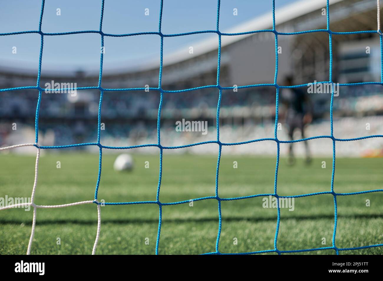 Football goal post with net, back view Stock Photo Alamy