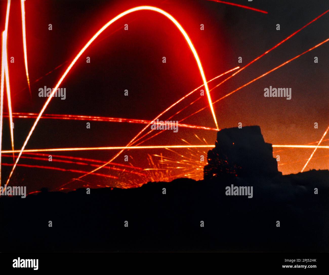 Rocket Tracers of Mujahideen Attack the Radio Broadcast Centre Kabul