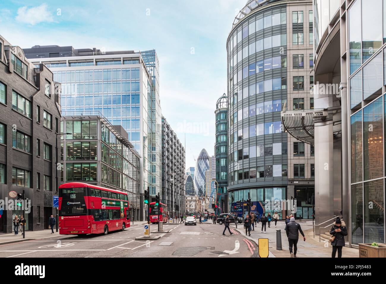 The A10 at Bishopsgate looking towards The City of London Financial District. Stock Photo