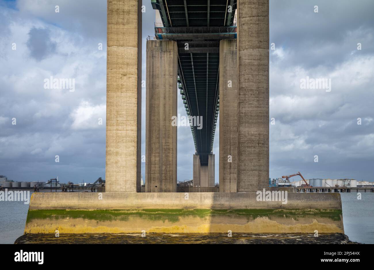 A view underneath the Dartford Crossing and QE2 bridge linking Kent and