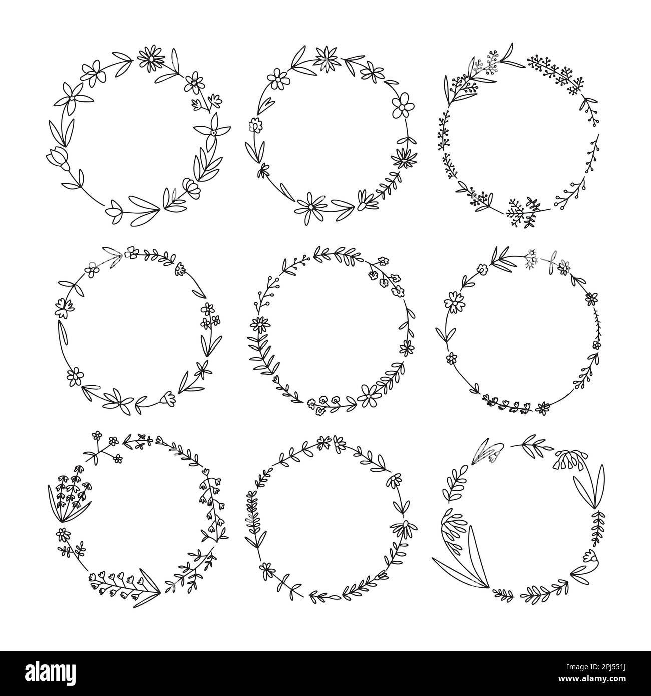 Vector set of wreathes with many summer flowers Stock Vector Image ...
