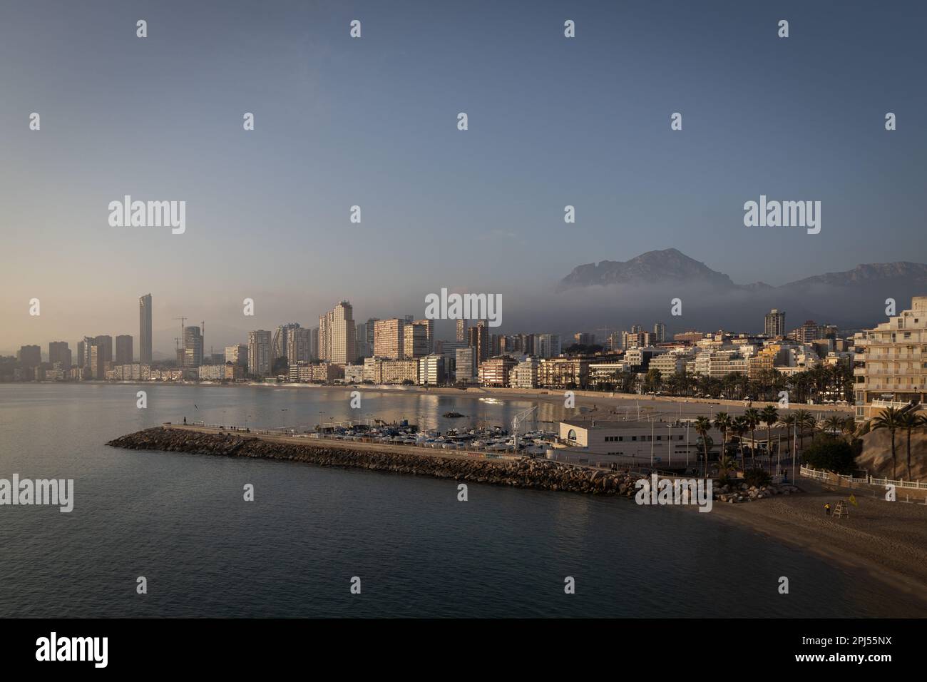 Benidorm city skyline, sunset, Alicante, Spain Stock Photo