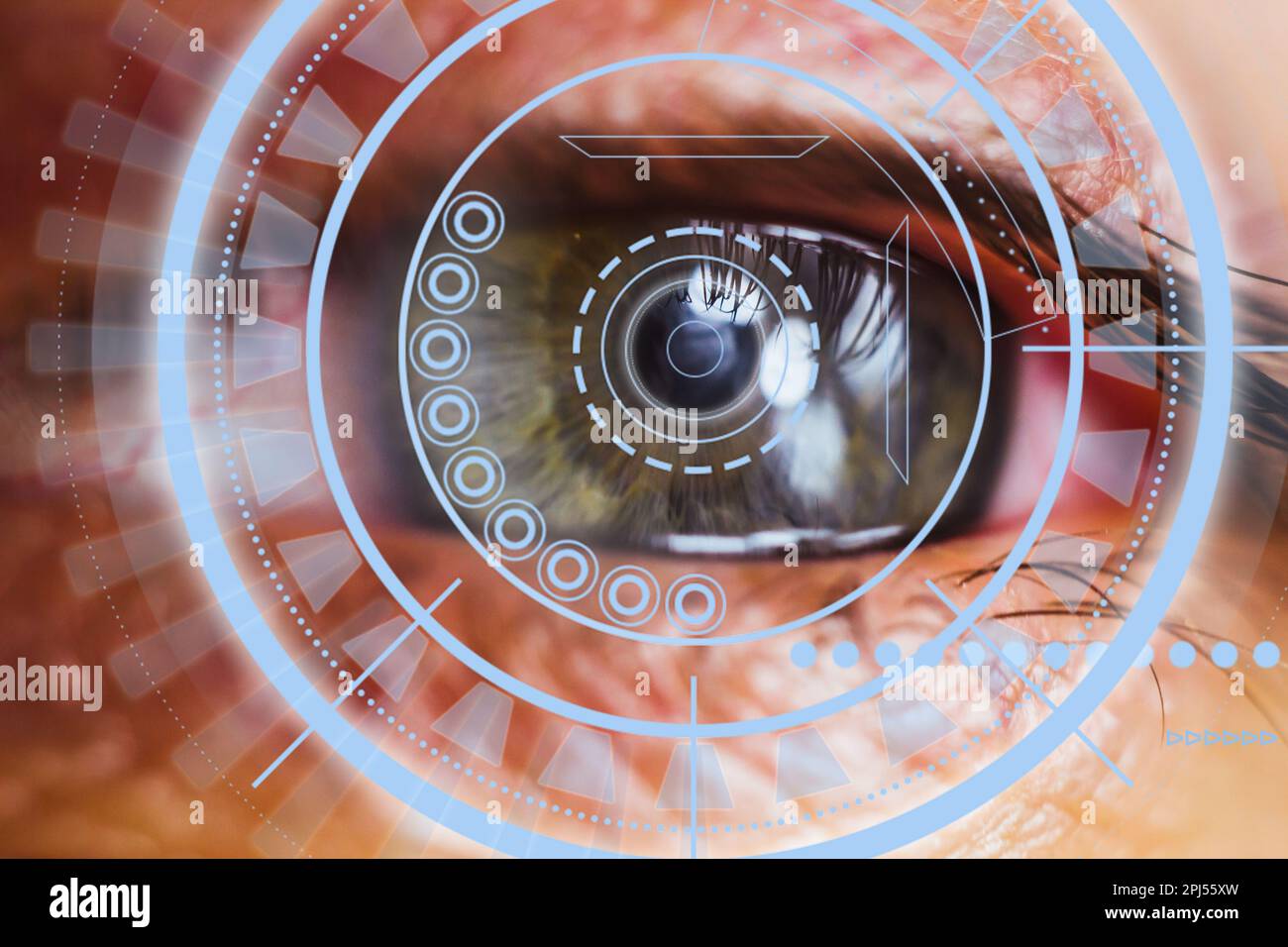 Close-up of a male eye with visual effects. The concept of a sensor ...