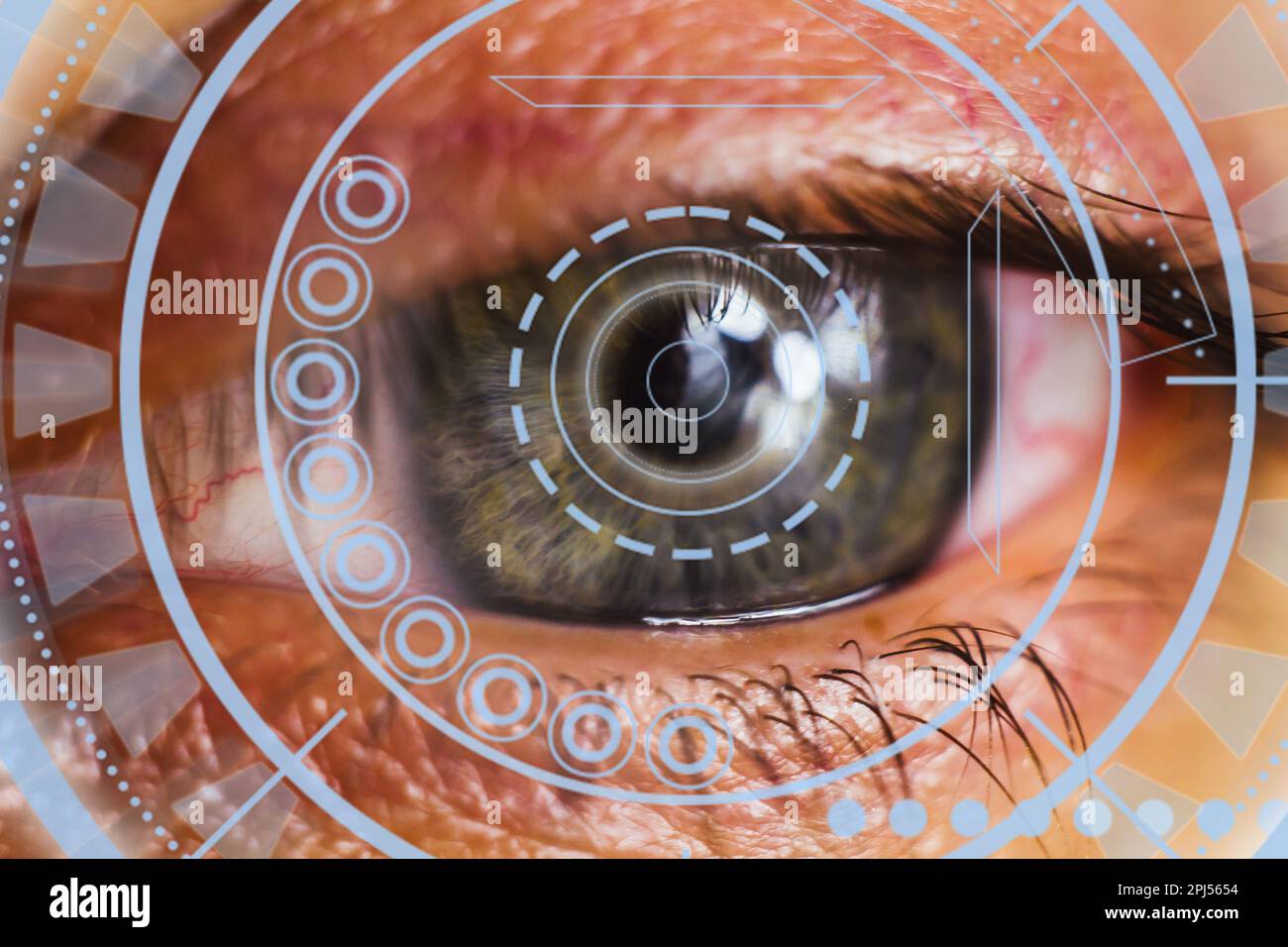 Close-up of a male eye with visual effects. The concept of a sensor ...