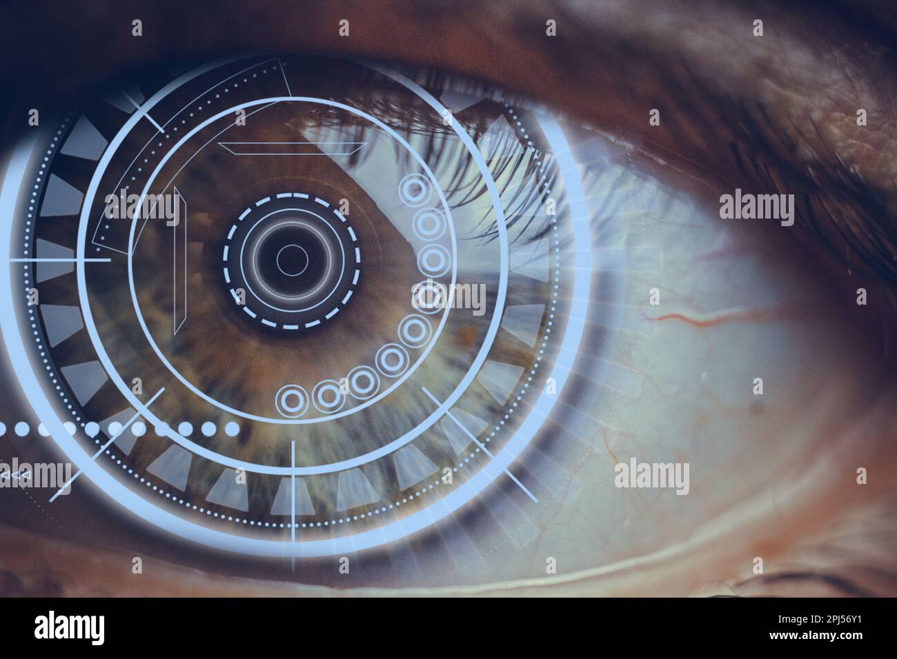Close-up of a male eye with visual effects. The concept of a sensor ...