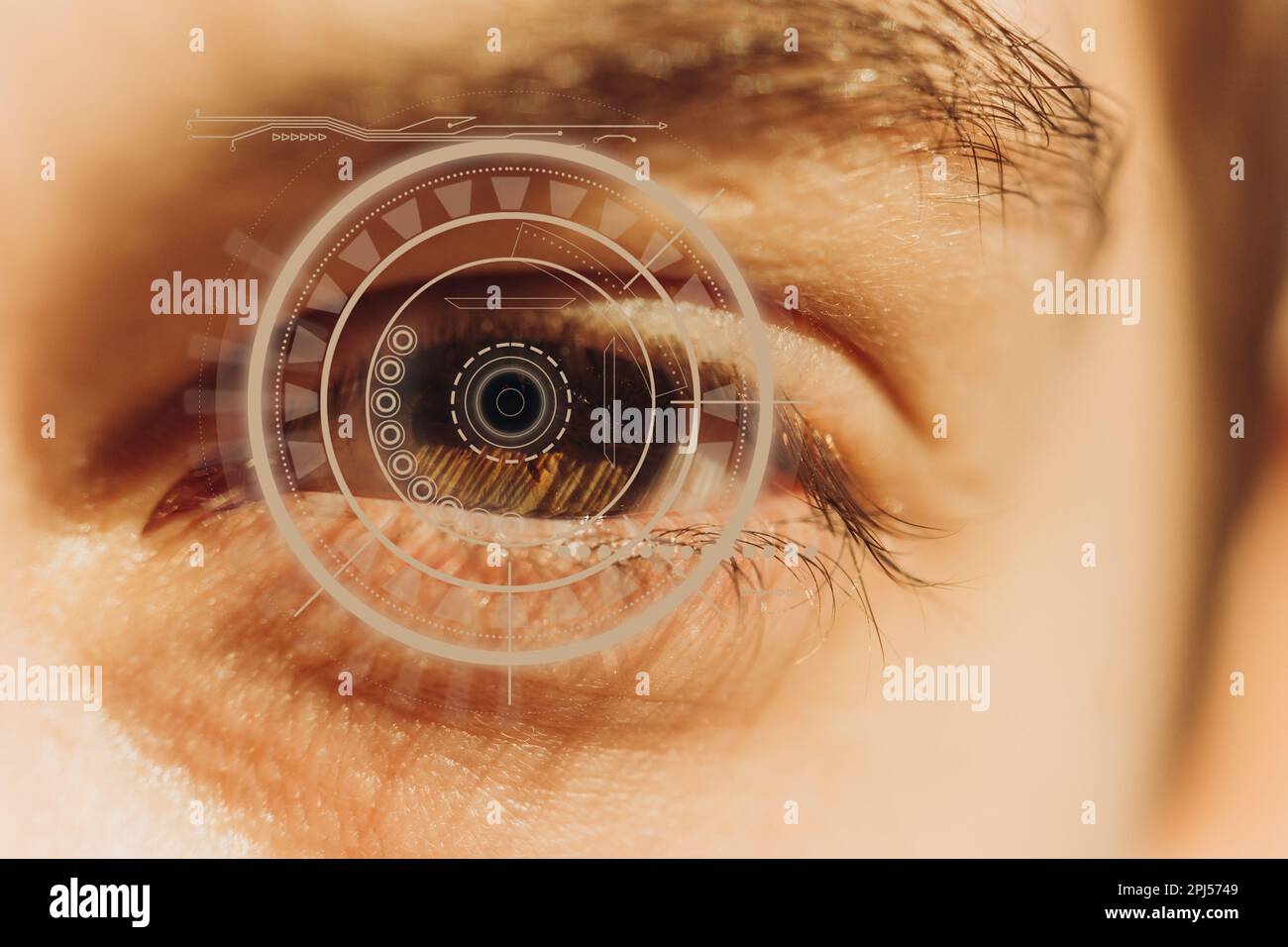Close-up of a male eye with visual effects. The concept of a sensor ...