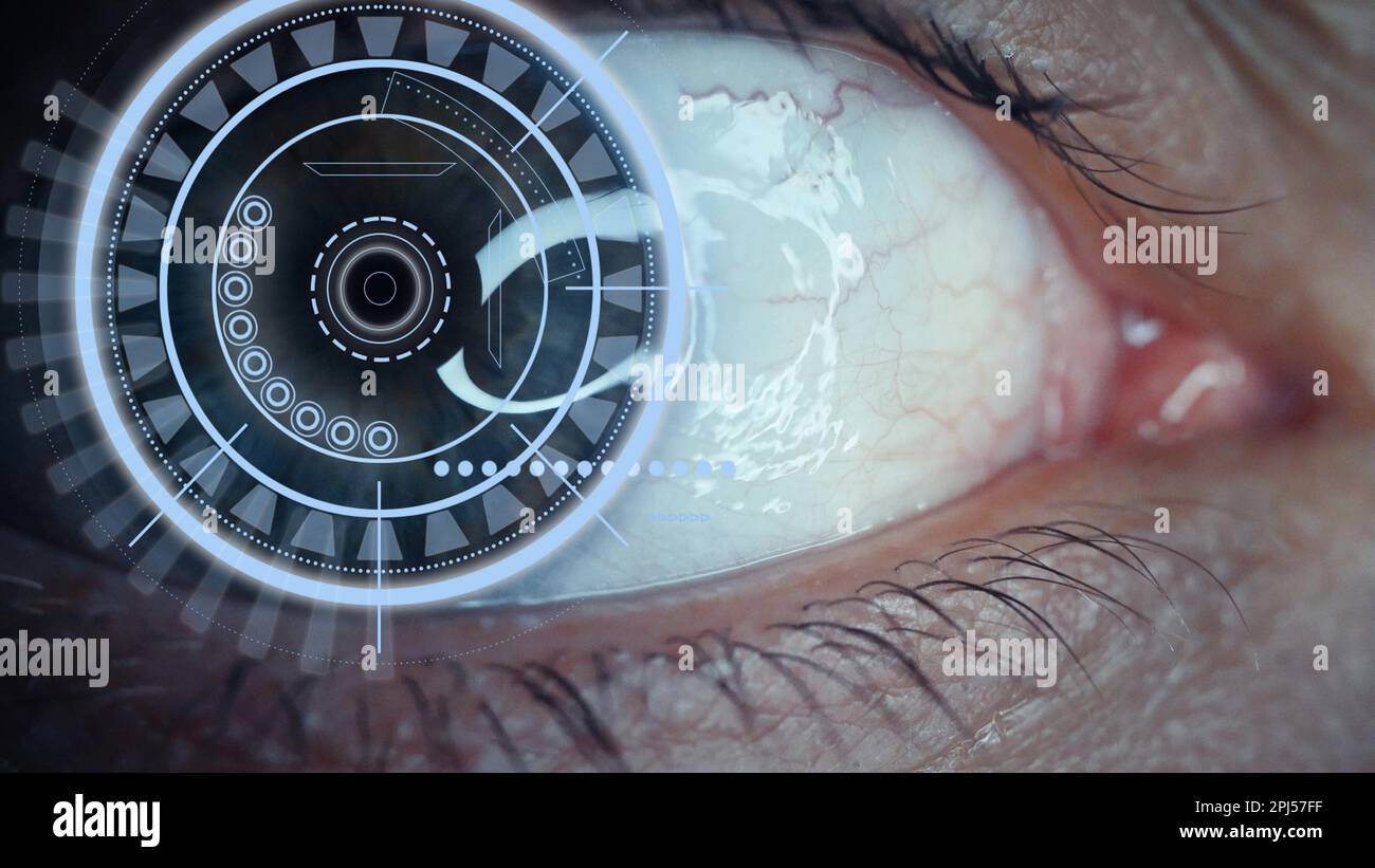 Close-up of a male eye with visual effects. The concept of a sensor ...