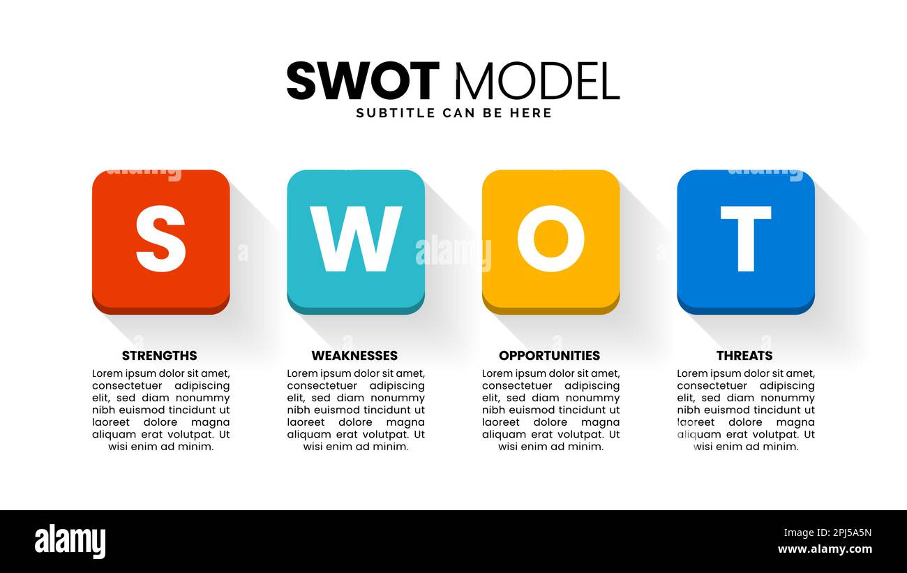 Infographic template with icons and 4 options or steps. SWOT model. Can be used for workflow layout, diagram, banner, webdesign. Vector illustration Stock Vector