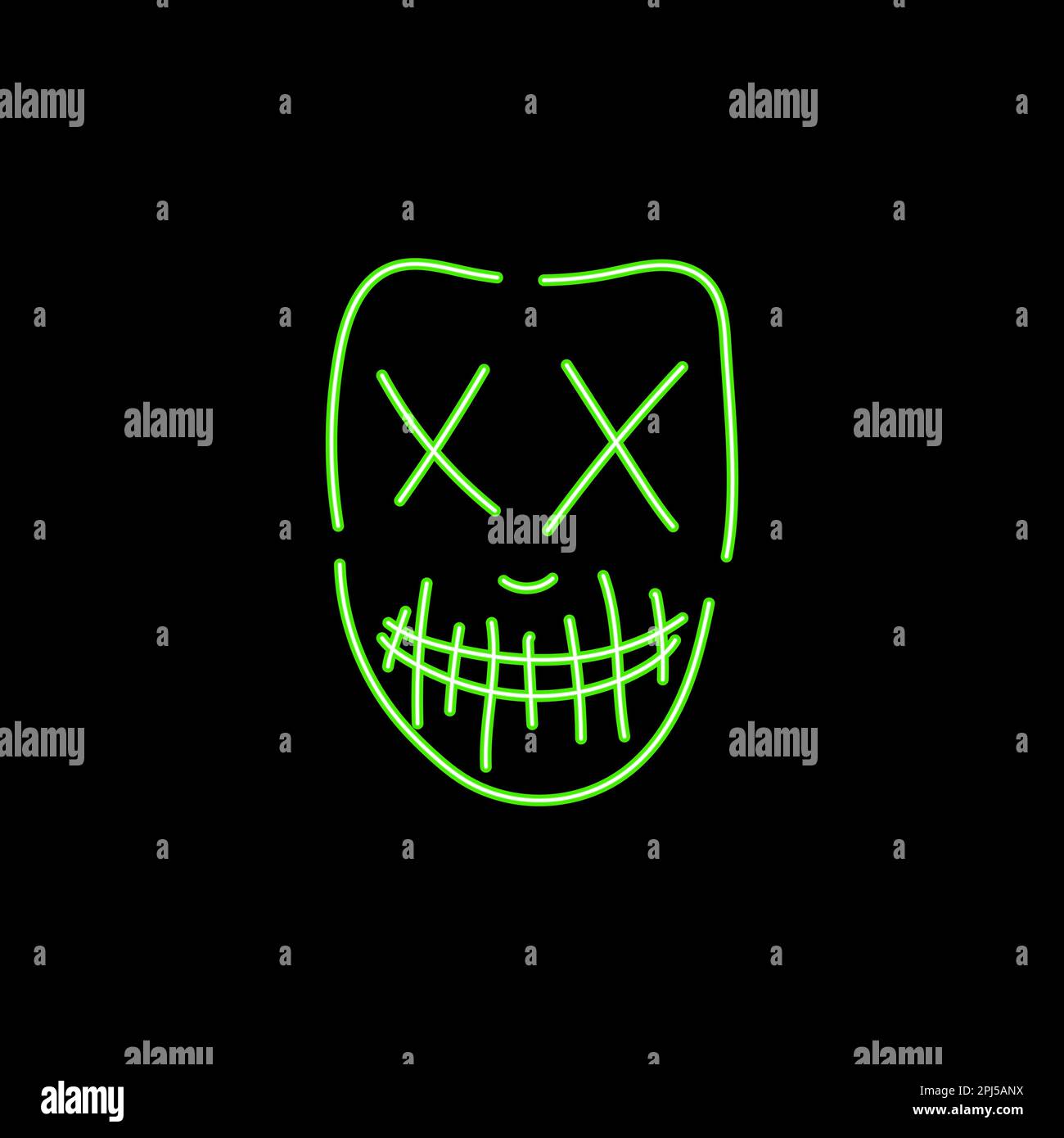 Neon green zombie mask. Creepy character with cross eyes Stock Vector