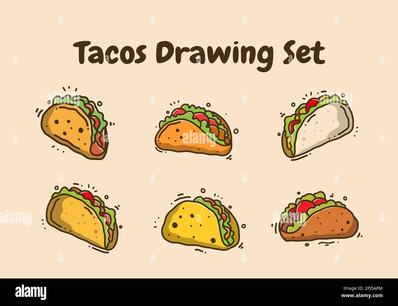 Hand drawing illustration design of mexican food tacos Stock Vector