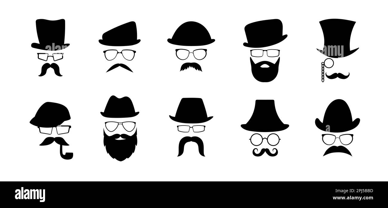 Vintage heads in glasses hat with mustache set Stock Vector Image & Art