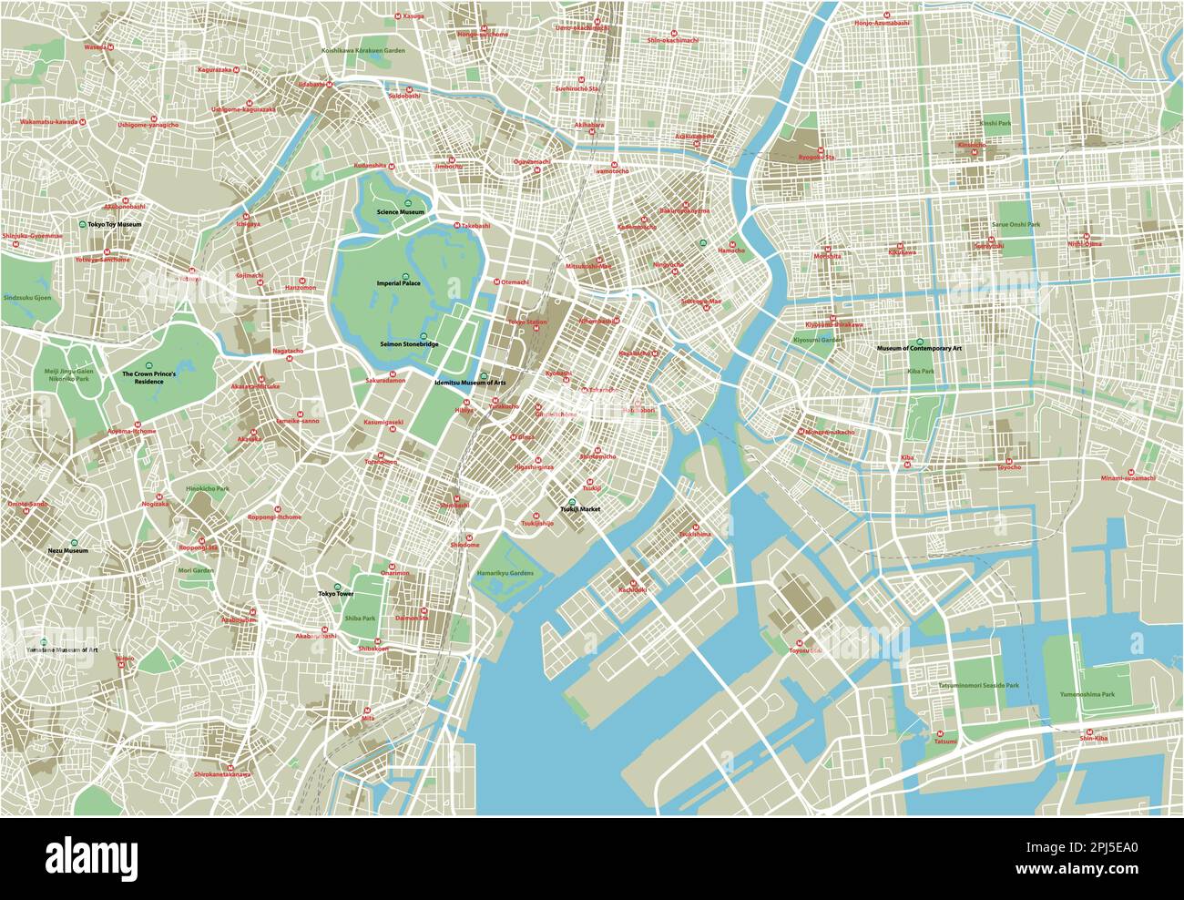 Vector city map of Tokyo with well organized separated layers Stock ...