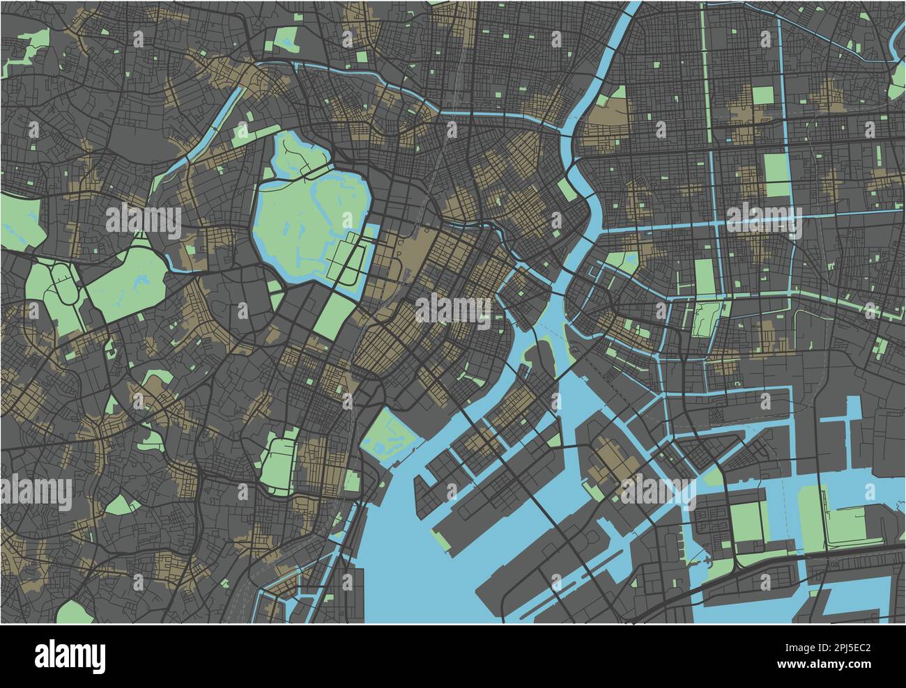 Tokyo vector map with dark colors. Stock Vector