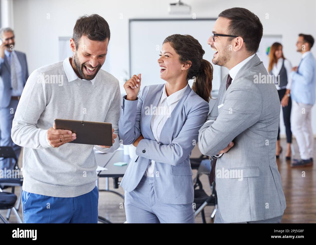 businessman office portrait corporate meeting tablet Stock Photo