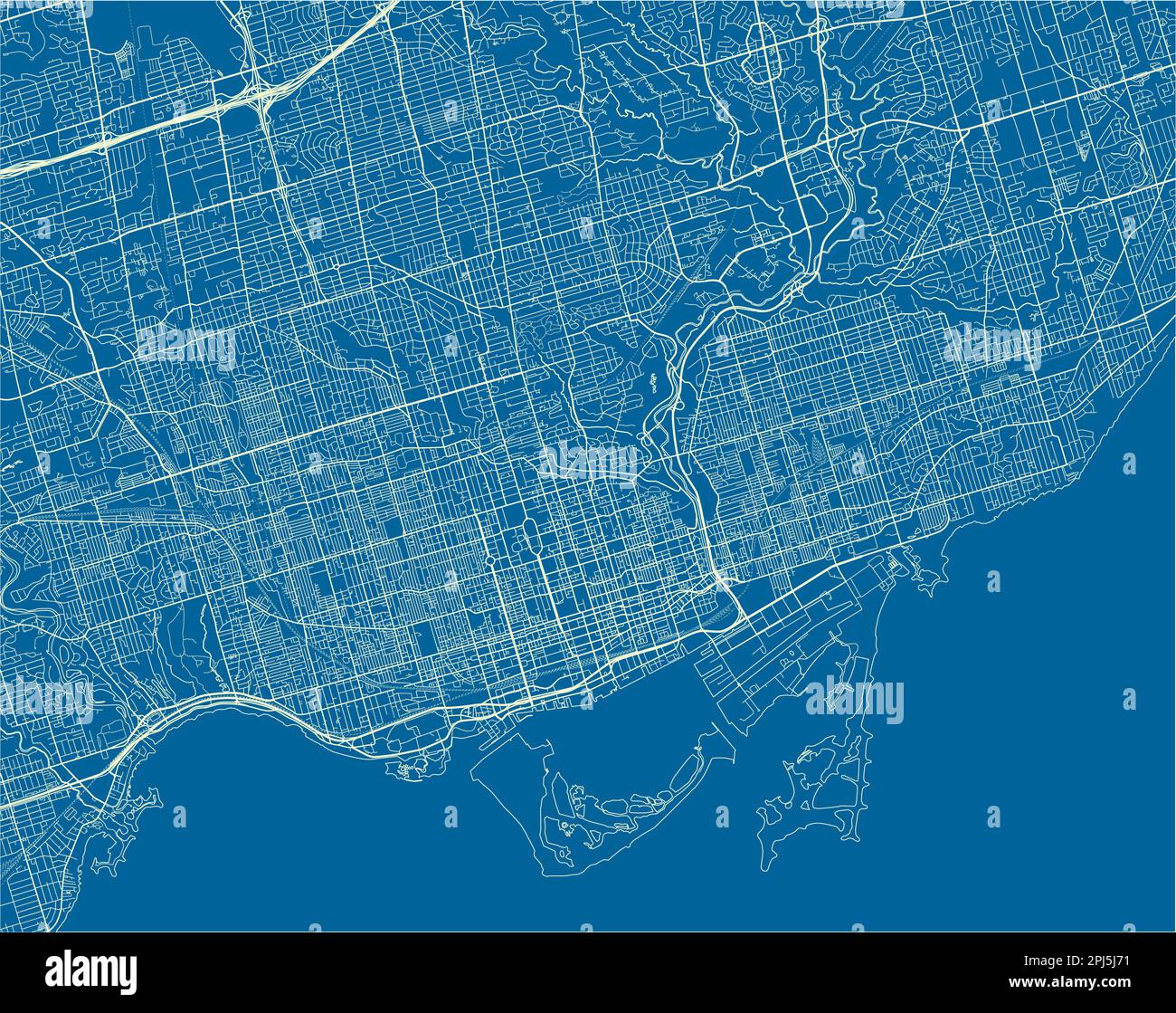 Blue and White vector city map of Toronto with well organized separated layers. Stock Vector