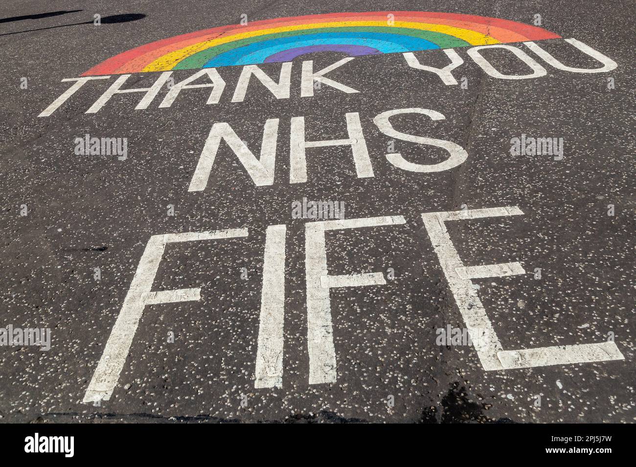 A sign outside the Victoria Hospital in Kirkcaldy saying thank you NHS Fife Stock Photo