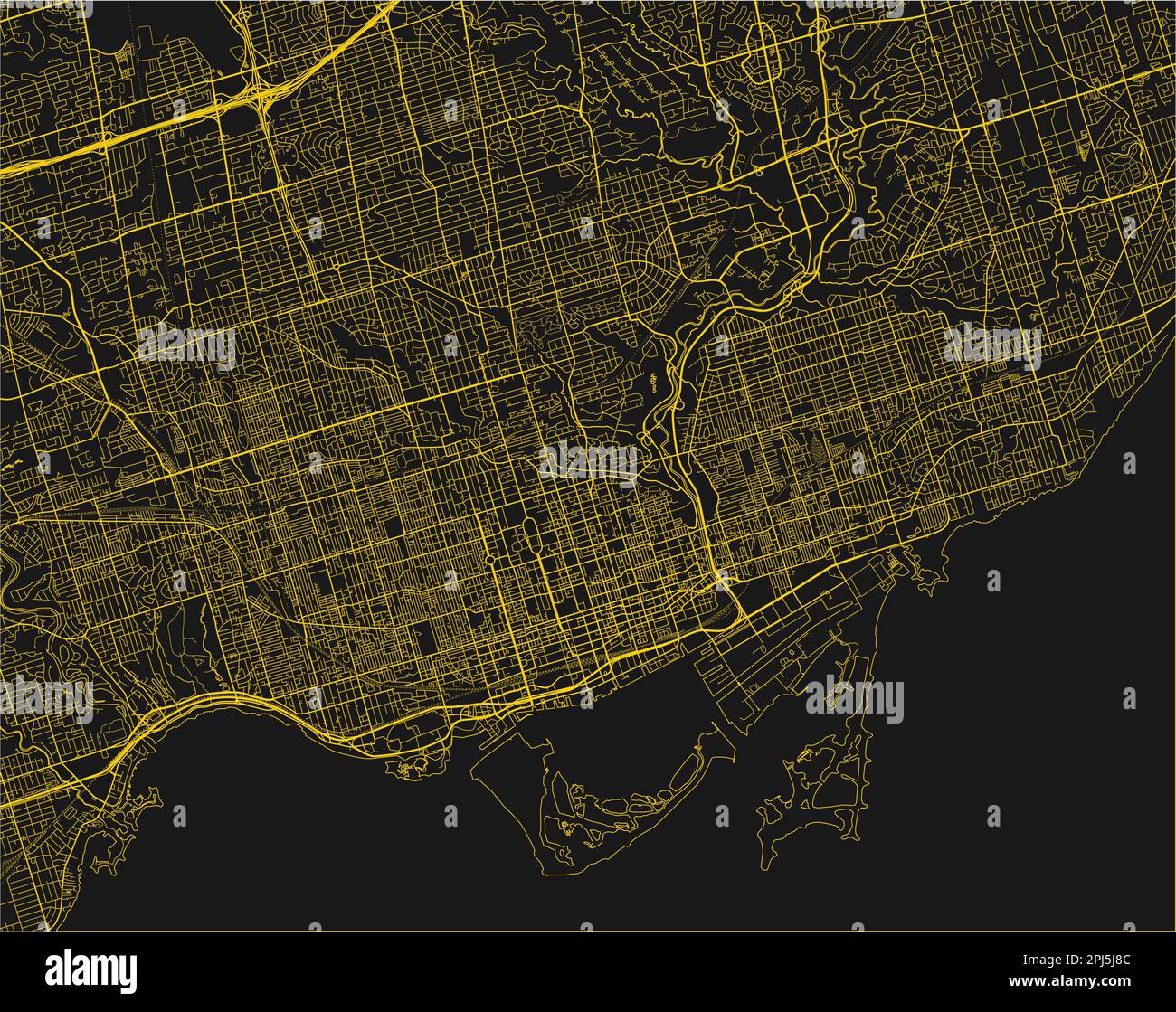 Black and yellow vector city map of Toronto with well organized separated layers. Stock Vector