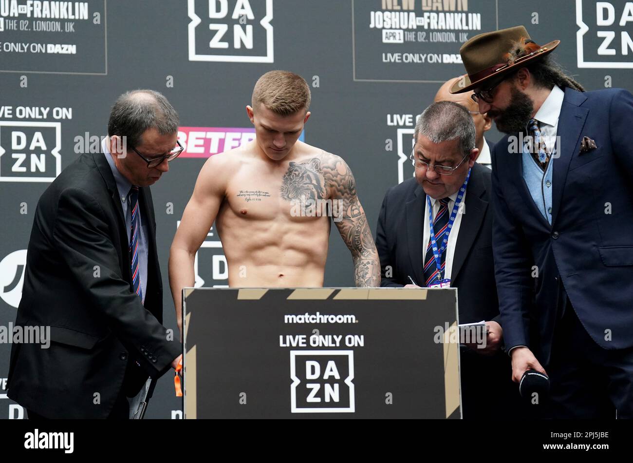 Campbell Hatton during the weighin at Westfield London. Picture date Friday March 31, 2023