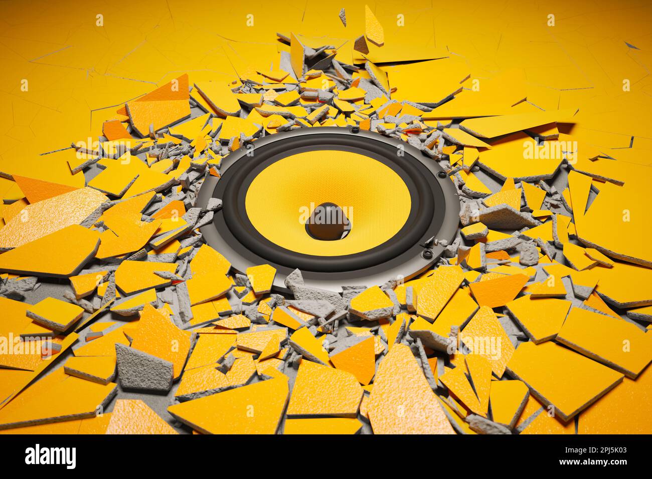 Modern black speaker making lots of devastating loud sound causing room