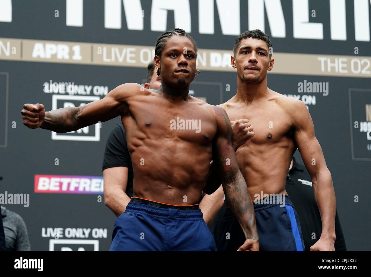 Austin Williams (left) and River WilsonBent during the weighin at Westfield London. Picture