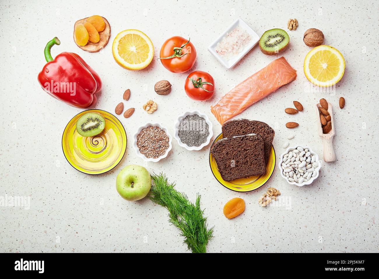 Healthy FODMAP diet food in shape of heart. Organic fruits, vegetables